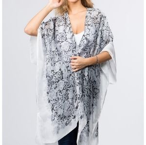 White & Grey Floral Handkerchief Kimono style